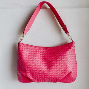 Remi Vegan Leather Hot Pink Woven Crossbody Shoulder Bag Barbiecore